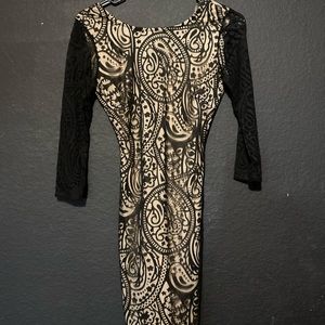 Black lace and nude body con dress